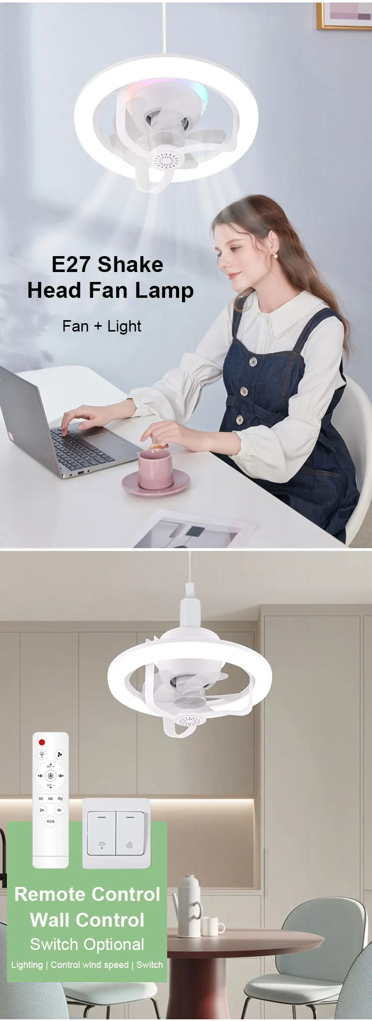 360&deg;Rotating E27 Ceiling Fan Bulb LED Light with Remote