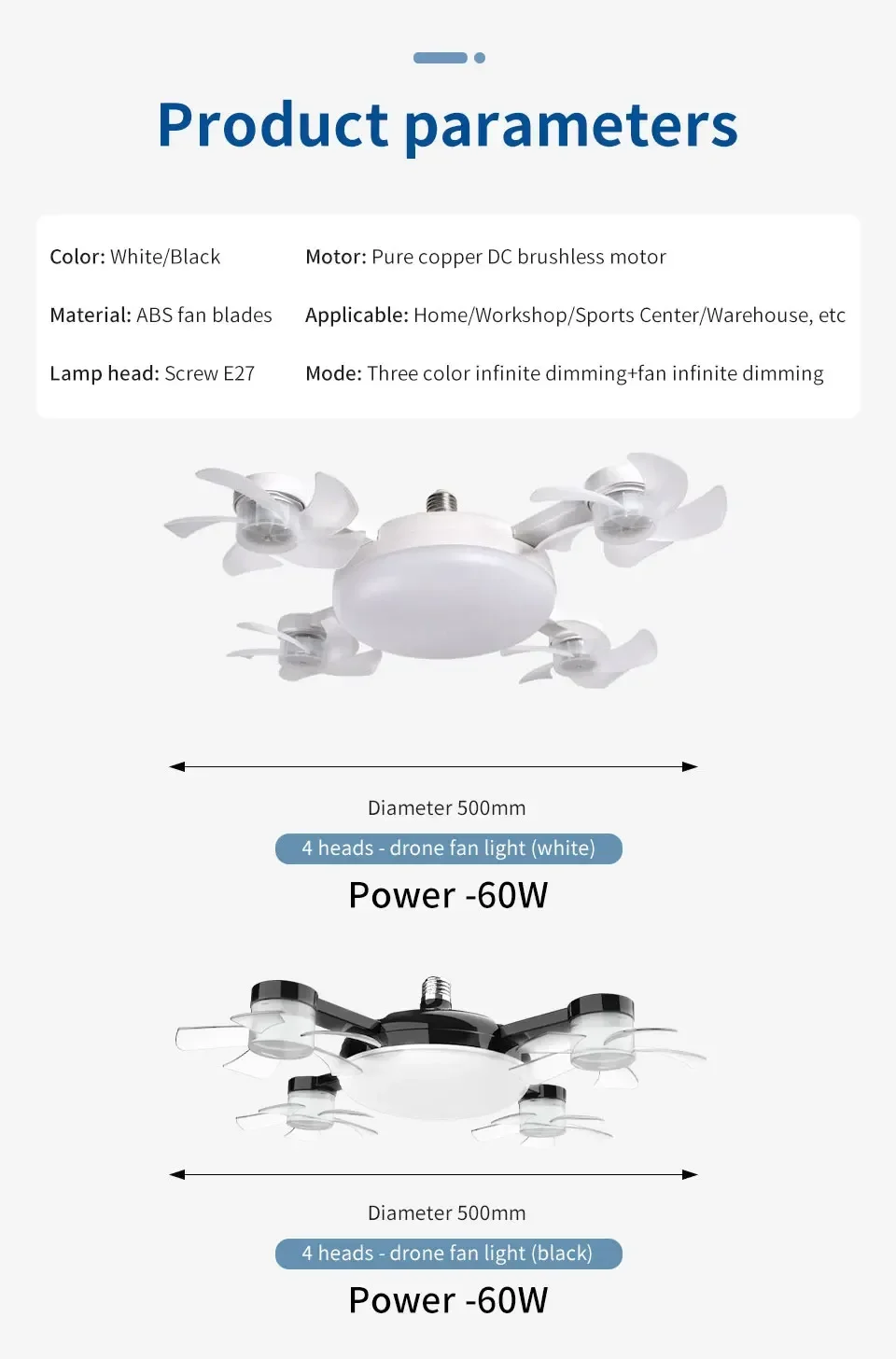 E27 Fan Light 2-in-1 60W  Drone Design Ceiling Fan Light with Remote Control