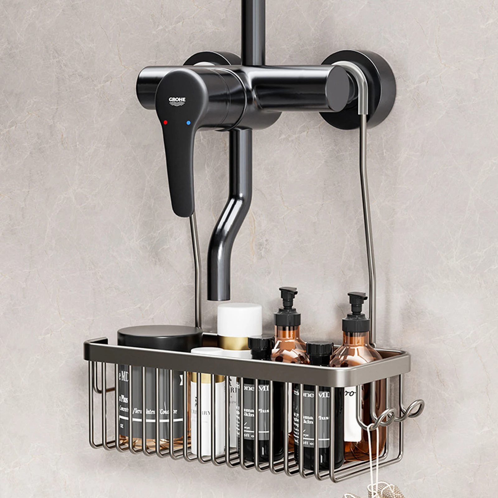Convenient Toilet Shower Rack with No Drilling Installation BATHROOM SHELVES Color : A-Black|A-Silver|A-Grey|B-Black|B-Silver|B-Grey Convenient Toilet Shower Rack with No Drilling Installation BATHROOM SHELVES Color : A-Black|A-Silver|A-Grey|B-Black|B-Silver|B-Grey