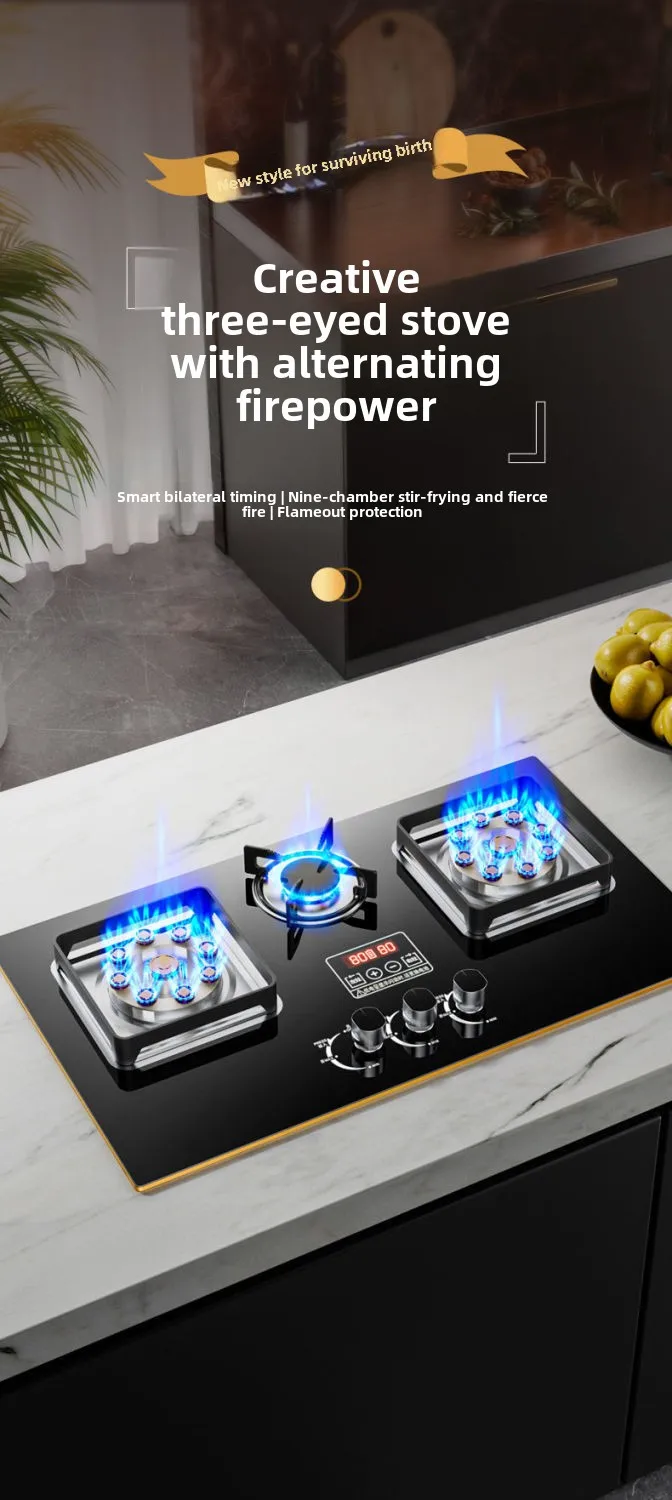Three-burner gas stove desktop fierce fire gas stove embedded natural gas three-burner stove for home use