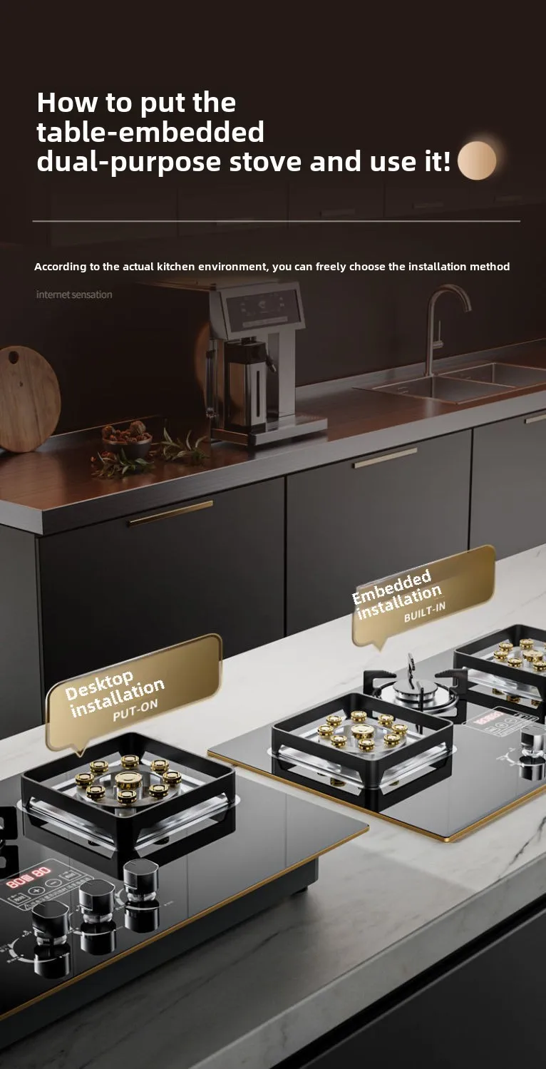 Three-burner gas stove desktop fierce fire gas stove embedded natural gas three-burner stove for home use