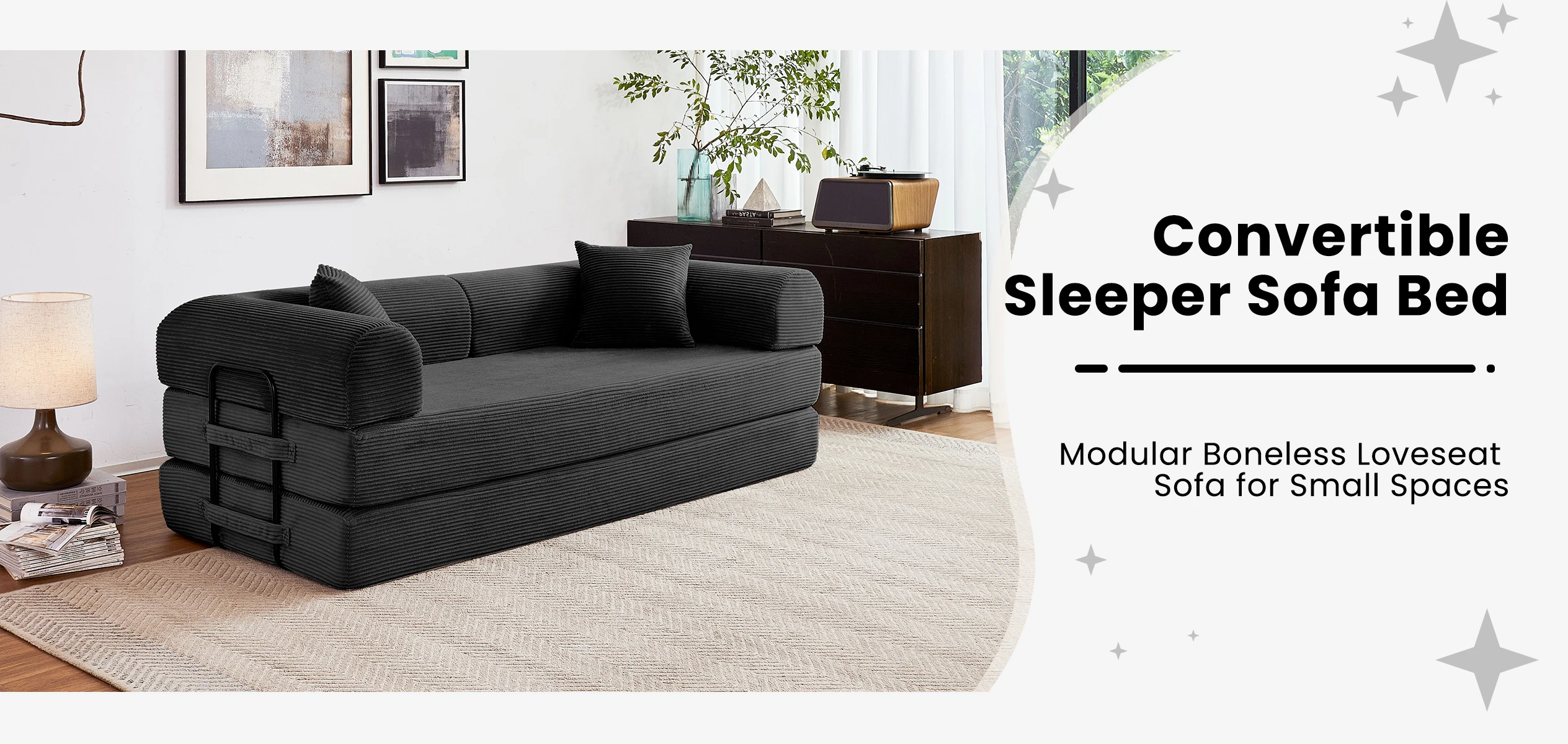 79'' Boneless Couch Foldable Convertible Futon Sleeper Sofa