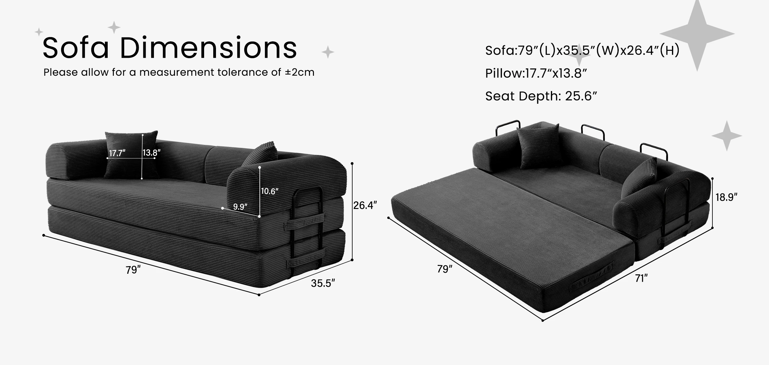 79'' Boneless Couch Foldable Convertible Futon Sleeper Sofa