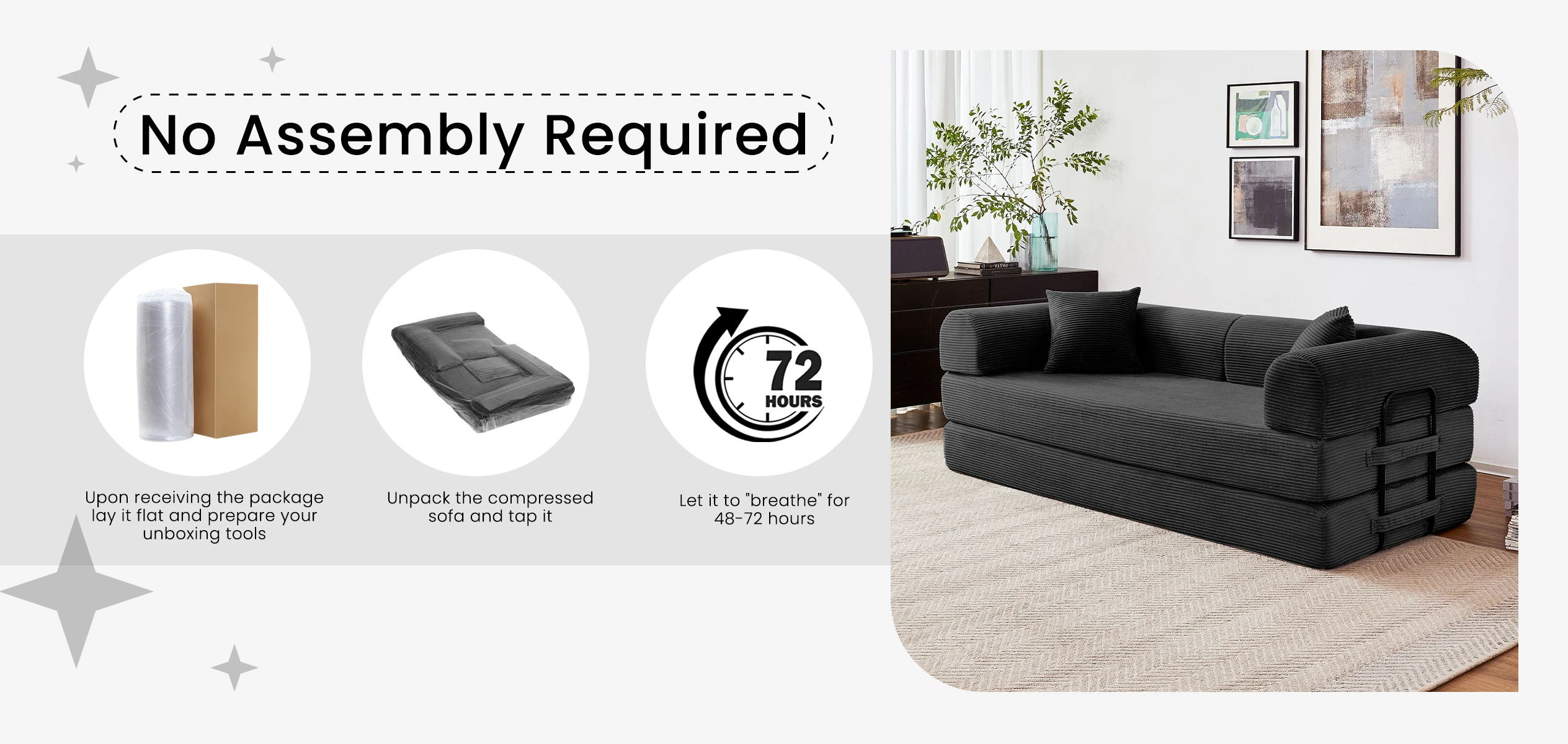 79'' Boneless Couch Foldable Convertible Futon Sleeper Sofa