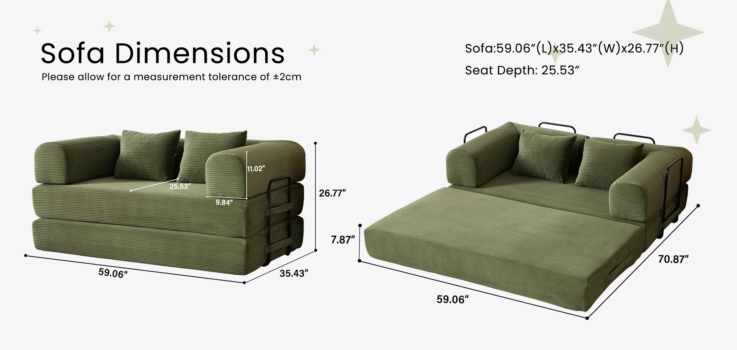 79'' Boneless Couch Foldable Convertible Futon Sleeper Sofa