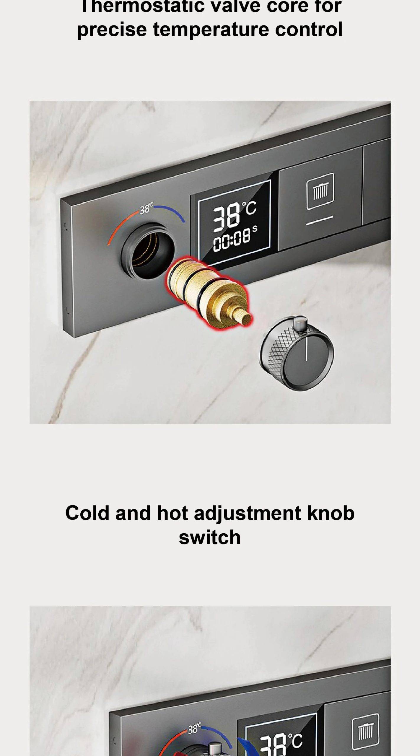 Luxury Brass Gunmetal LED Display Thermostatic Shower System