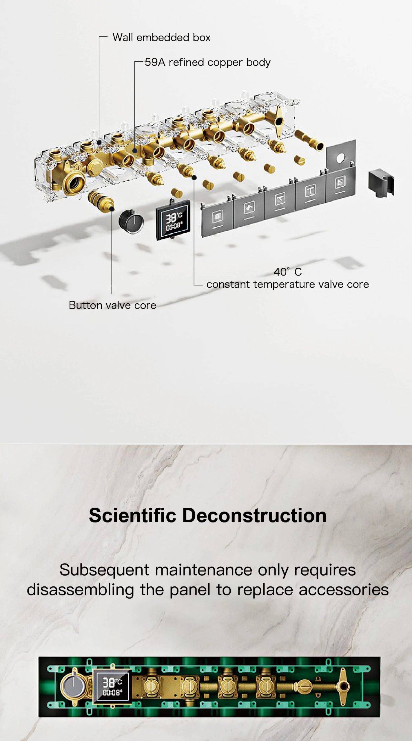 Luxury Brass Gunmetal LED Display Thermostatic Shower System