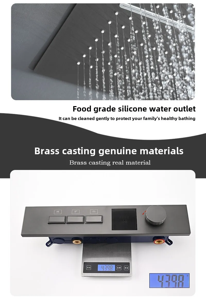 Hidden In-wall Design Shower System with Digital Display Key Button, Gunmetal Shower Set for Hotel, Guesthouse