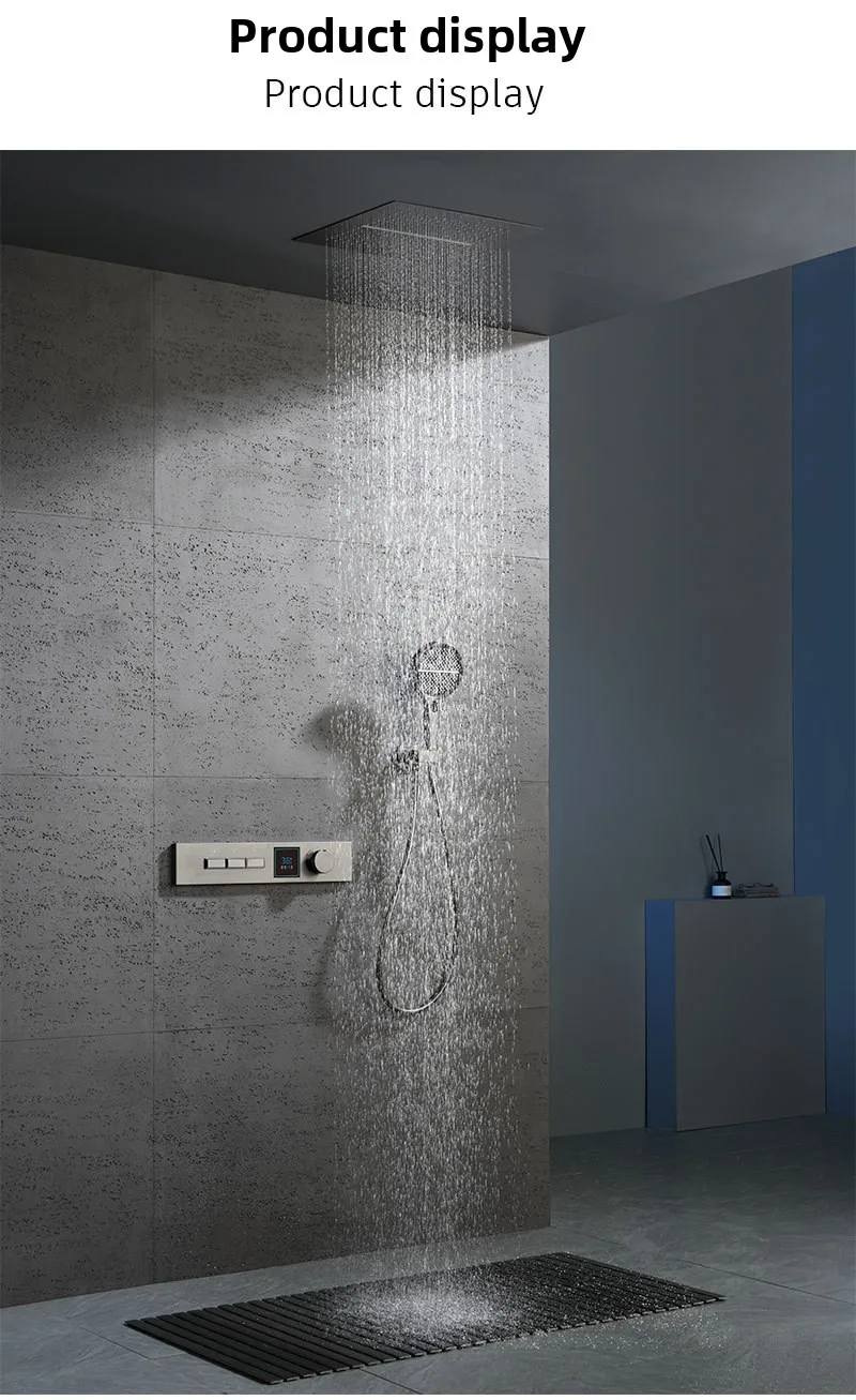 Hidden In-wall Design Shower System with Digital Display Key Button, Gunmetal Shower Set for Hotel, Guesthouse