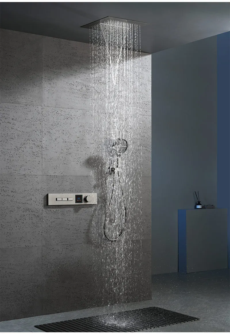 Hidden In-wall Design Shower System with Digital Display Key Button, Gunmetal Shower Set for Hotel, Guesthouse