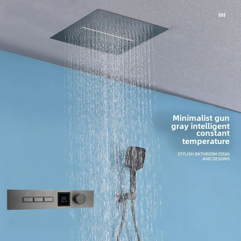 Hidden In-wall Design Shower System with Digital Display Key Button, Gunmetal Shower Set for Hotel, Guesthouse BATHROOM ACCESSORIES Color : Gun Gray|White|Chrome|Brushed Gold|Gun Gray Round|White Round|Chrome Round|Brushed Gold Round Hidden In-wall Design Shower System with Digital Display Key Button, Gunmetal Shower Set for Hotel, Guesthouse BATHROOM ACCESSORIES Color : Gun Gray|White|Chrome|Brushed Gold|Gun Gray Round|White Round|Chrome Round|Brushed Gold Round
