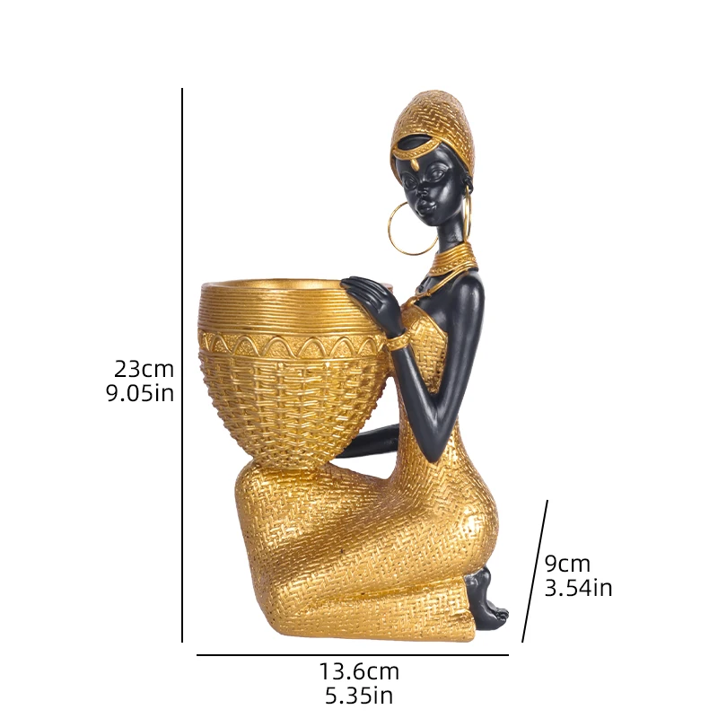 African Girl Holding a Plate Sculpture, Home and Office Decorative Storage Ornament, African Girl Holding a Plate Sculpture, Home and Office Decorative Storage Ornament,