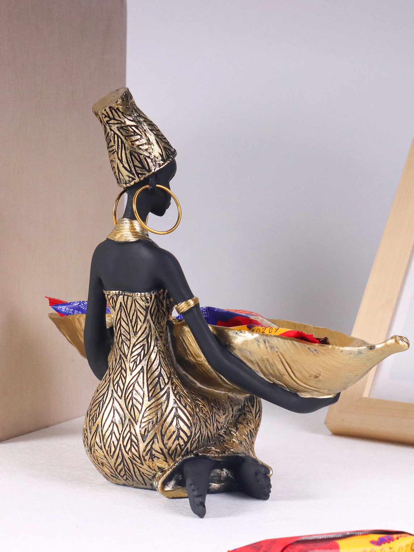 African Girl Holding a Plate Sculpture, Home and Office Decorative Storage Ornament, African Girl Holding a Plate Sculpture, Home and Office Decorative Storage Ornament,