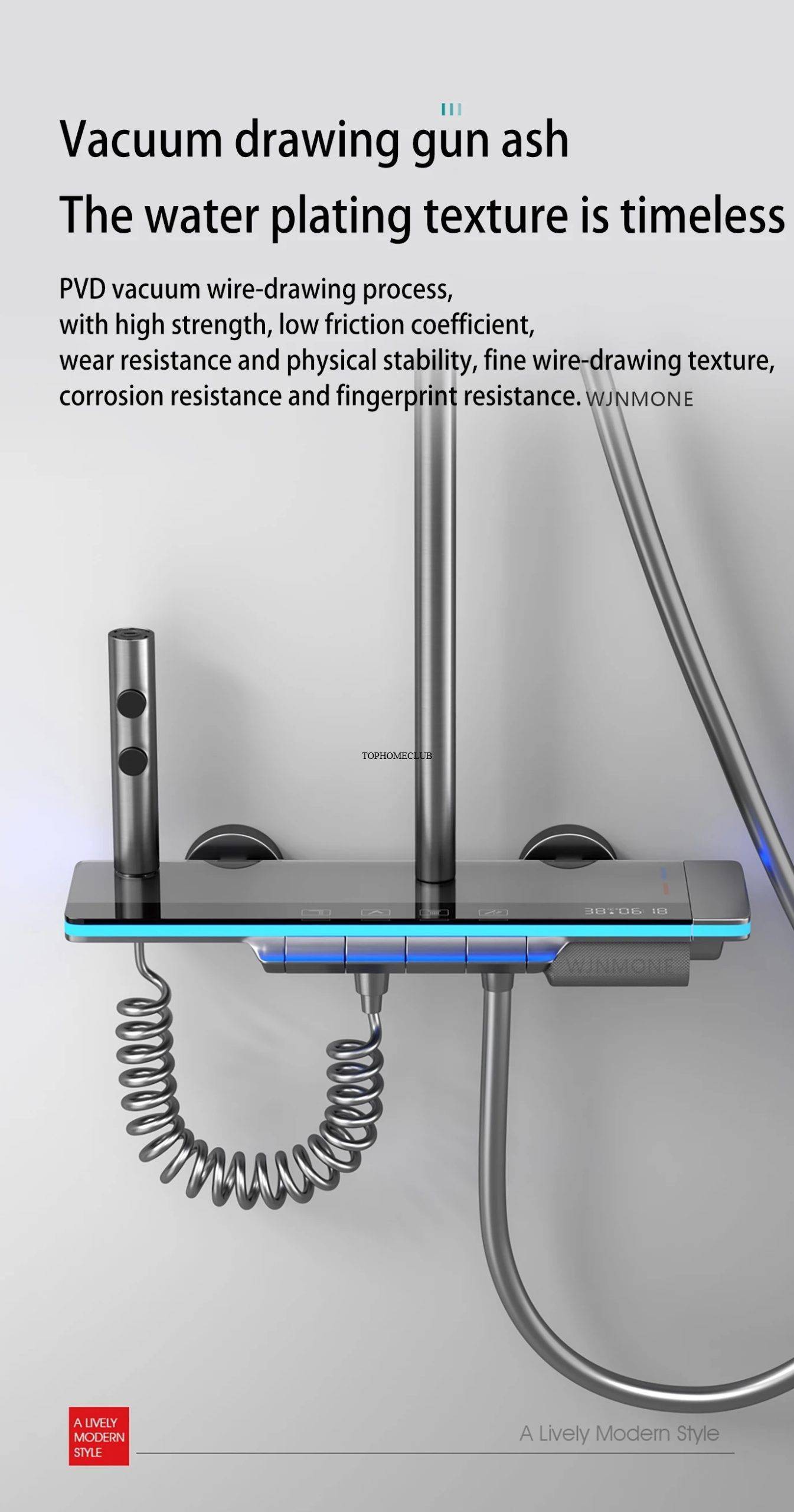 Bathroom Luxury Shower System with Lights Tempered Glass Piano Key Smart Digital Display