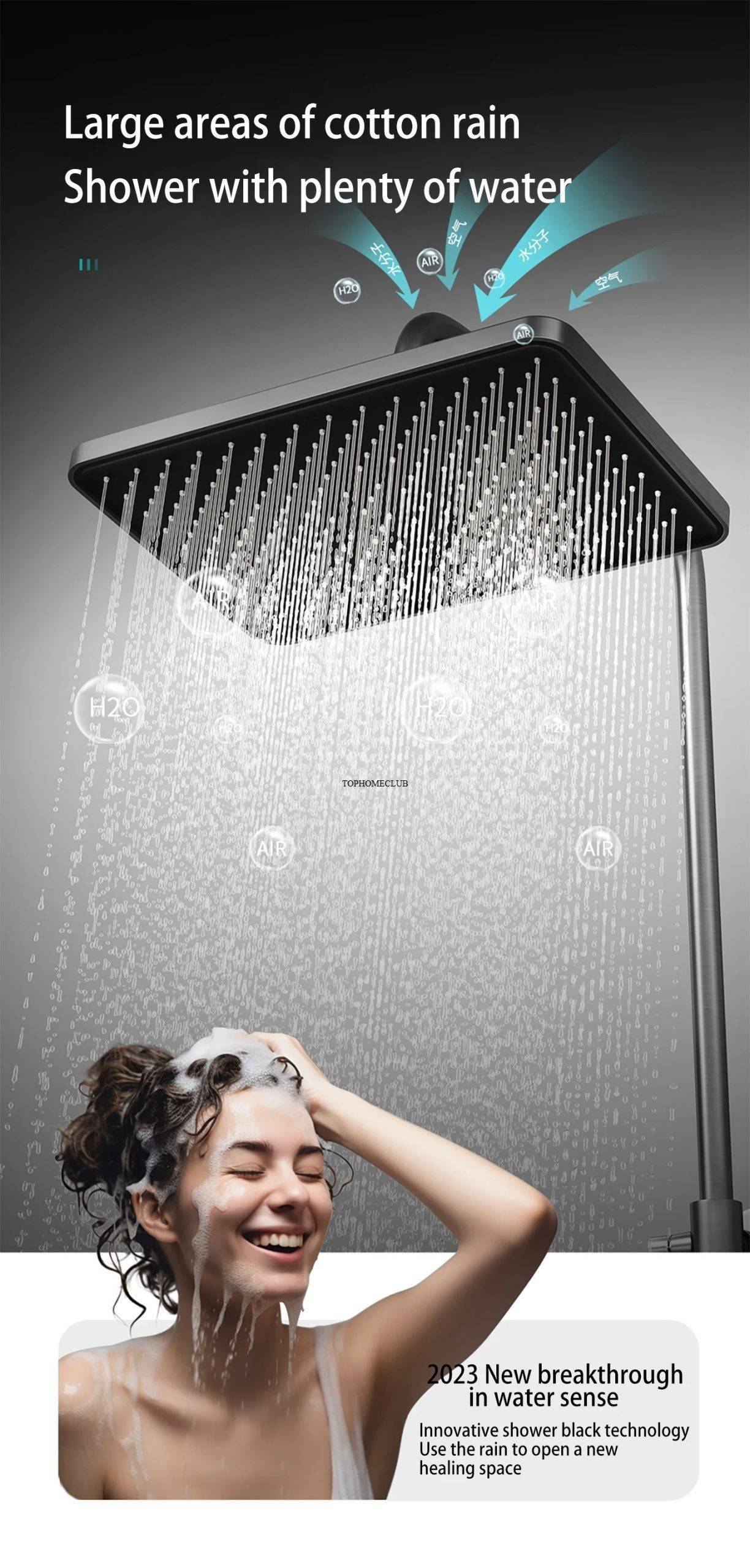 Bathroom Luxury Shower System with Lights Tempered Glass Piano Key Smart Digital Display