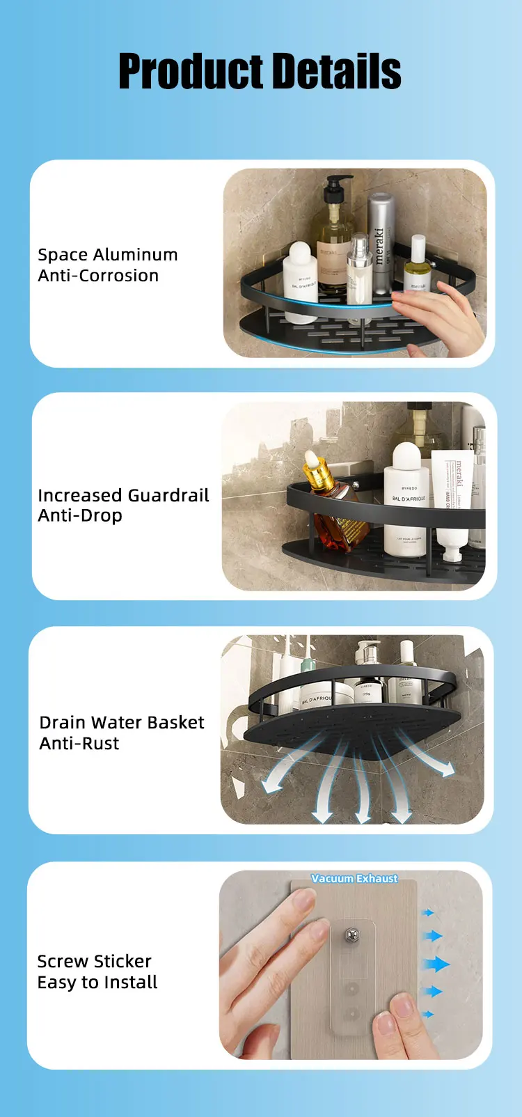 Bathroom Shelf Makeup Storage Organizer Aluminum Alloy Shampoo Rack Bathroom Shelf Makeup Storage Organizer Aluminum Alloy Shampoo Rack