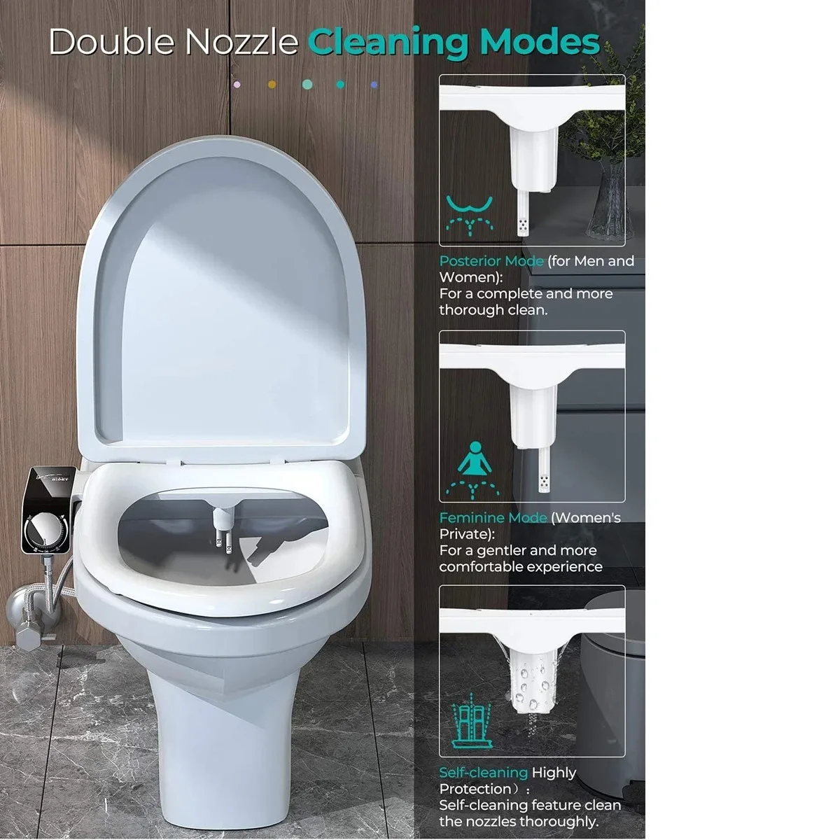 Bidet Toilet Seat Attachment Non-Electric Self-Cleaning