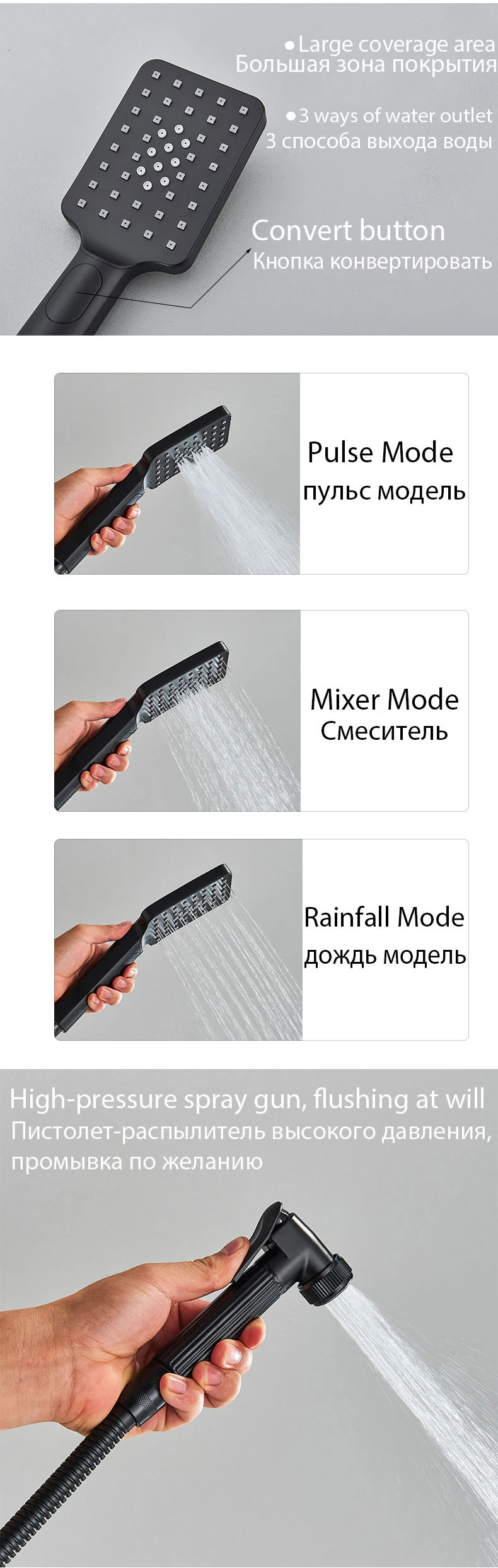 Black Rainfall Bathtub Shower Faucet Set