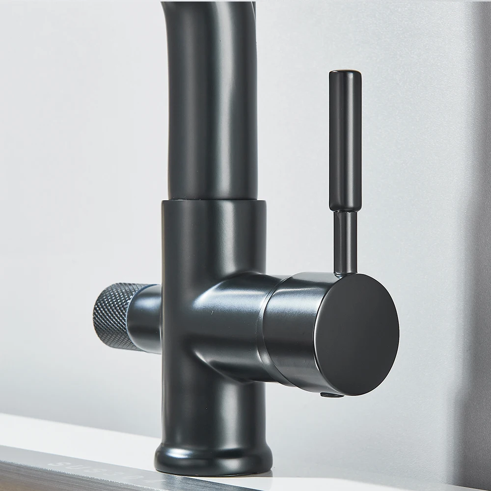 Brushed Gold Kitchen Faucet Filtered Water Dual Spout Purification Feature Kitchen Tap 360 Rotation Water Crane For Kitchen