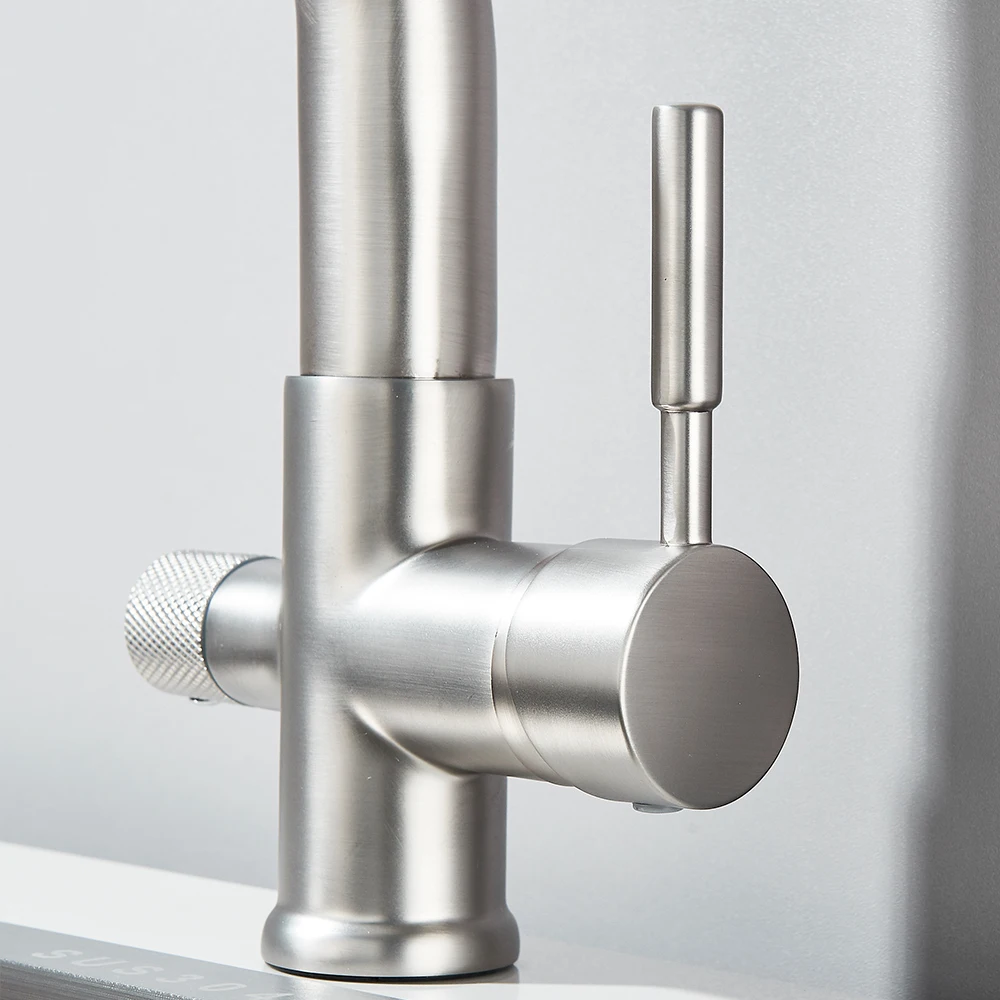 Brushed Gold Kitchen Faucet Filtered Water Dual Spout Purification Feature Kitchen Tap 360 Rotation Water Crane For Kitchen