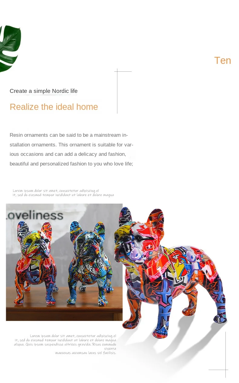 Colorful Standing French Bulldog Resin Statue Decoration