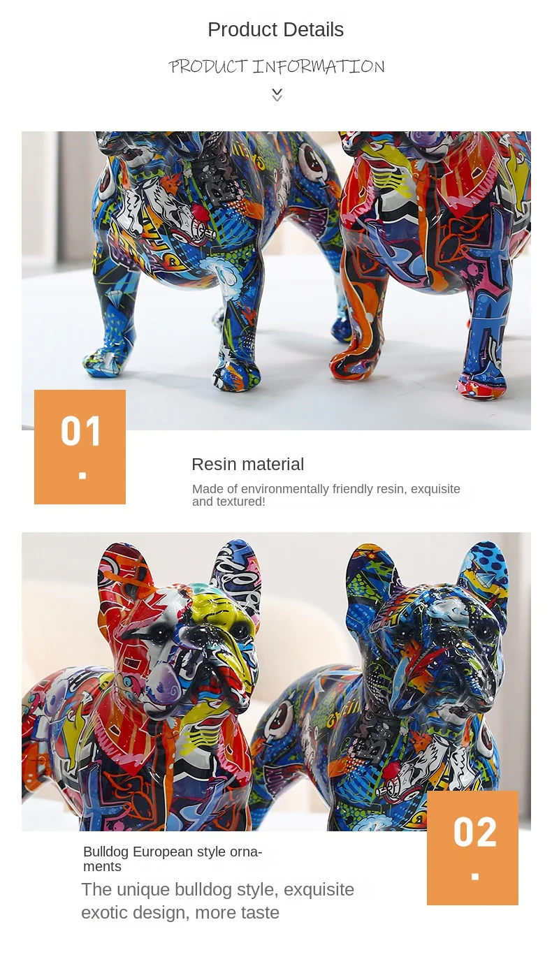 Colorful Standing French Bulldog Resin Statue Decoration