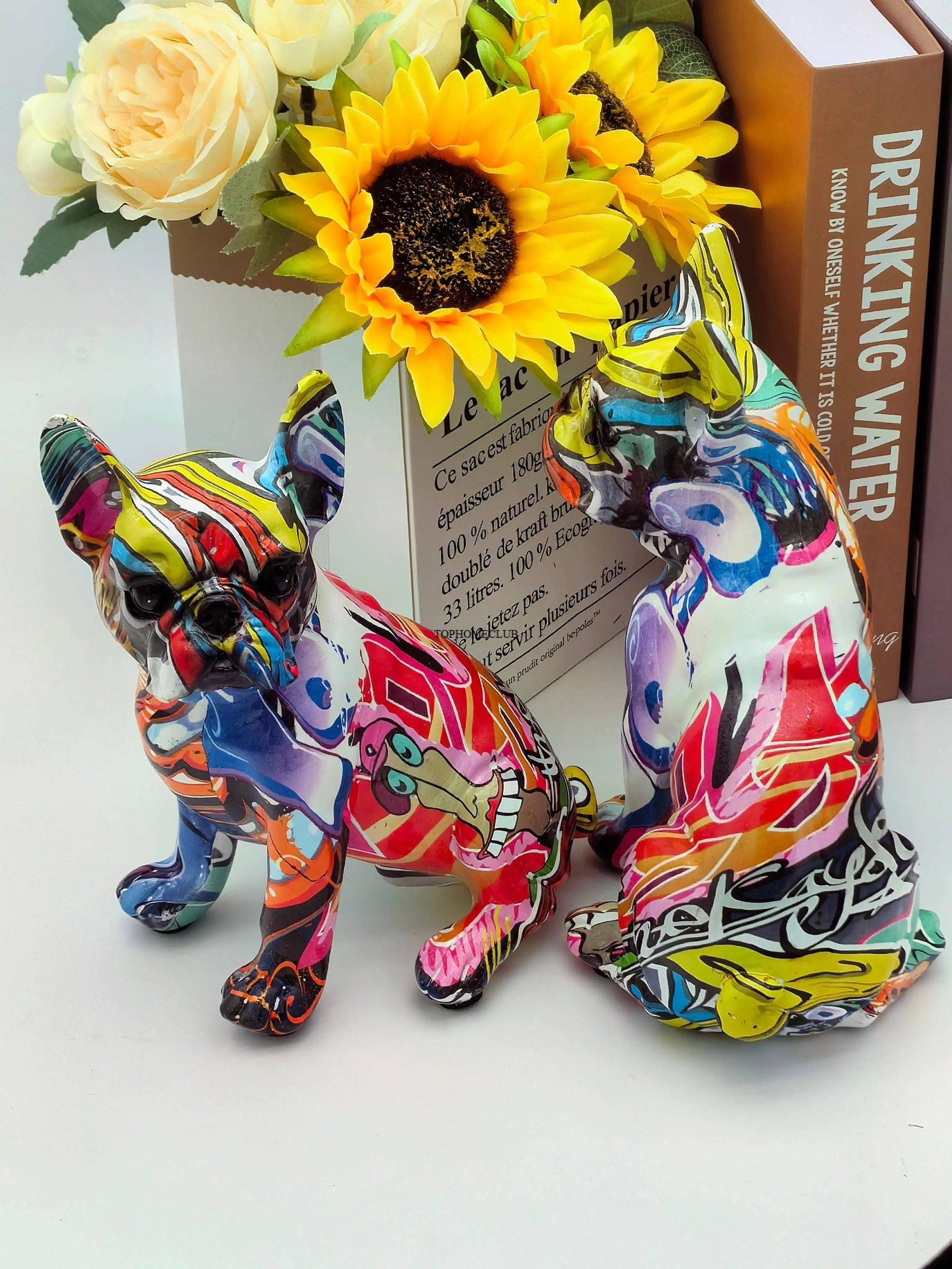 Colorful Standing French Bulldog Resin Statue Decoration