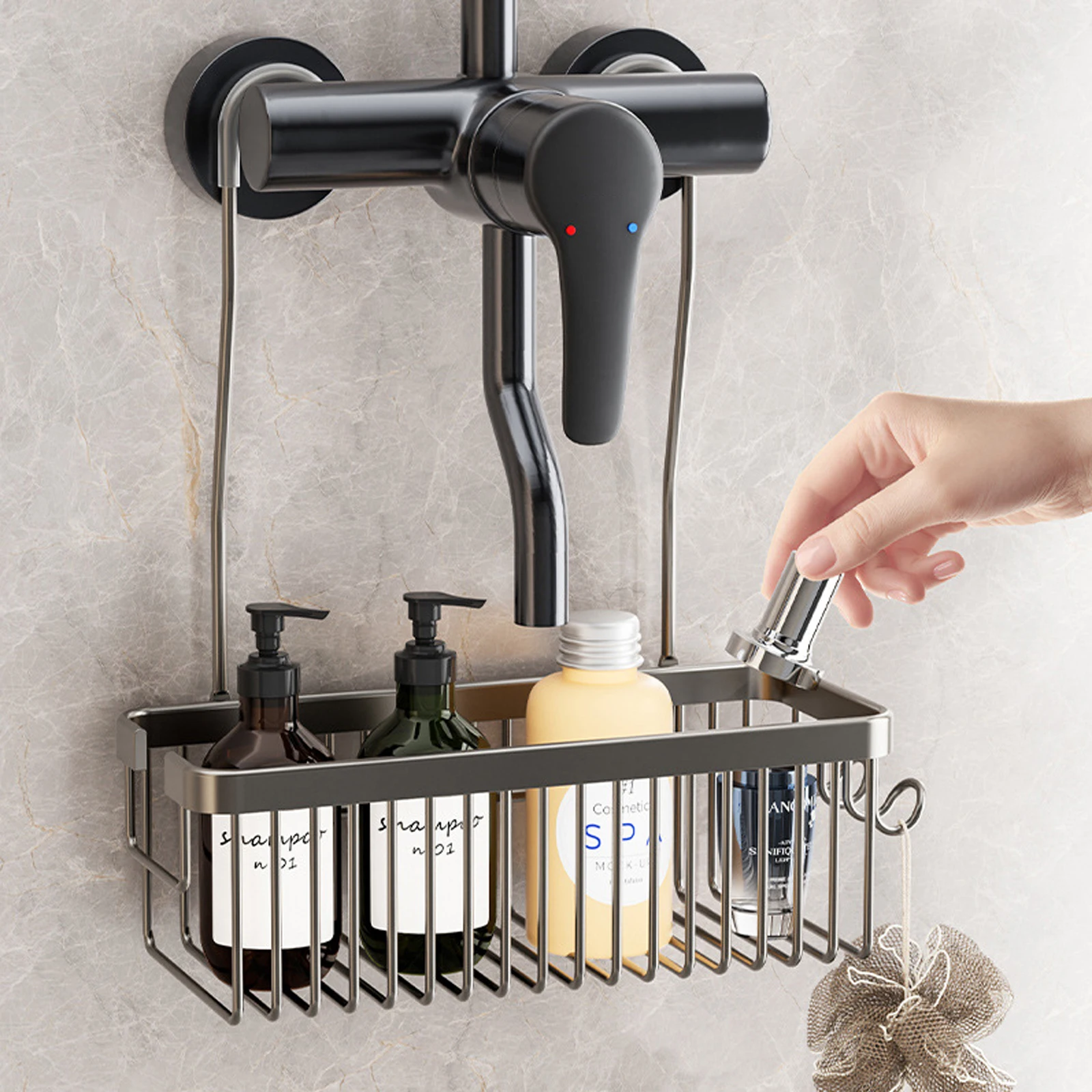 Convenient Toilet Shower Rack with No Drilling Installation BATHROOM SHELVES Color : A-Black|A-Silver|A-Grey|B-Black|B-Silver|B-Grey Convenient Toilet Shower Rack with No Drilling Installation BATHROOM SHELVES Color : A-Black|A-Silver|A-Grey|B-Black|B-Silver|B-Grey