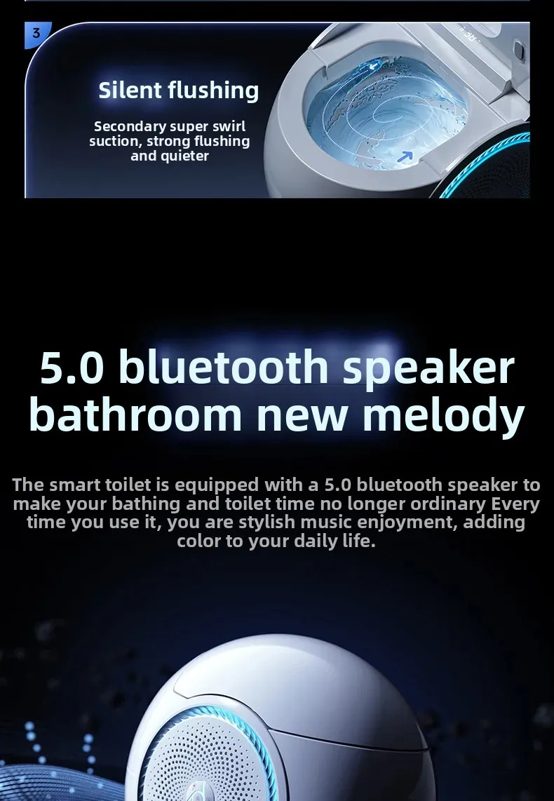 Egg-shaped Fully Intelligent Toilet, Smart Toilet, Automatic Flush, Automatic Flip, Bluetooth Speaker, Radar Sensing