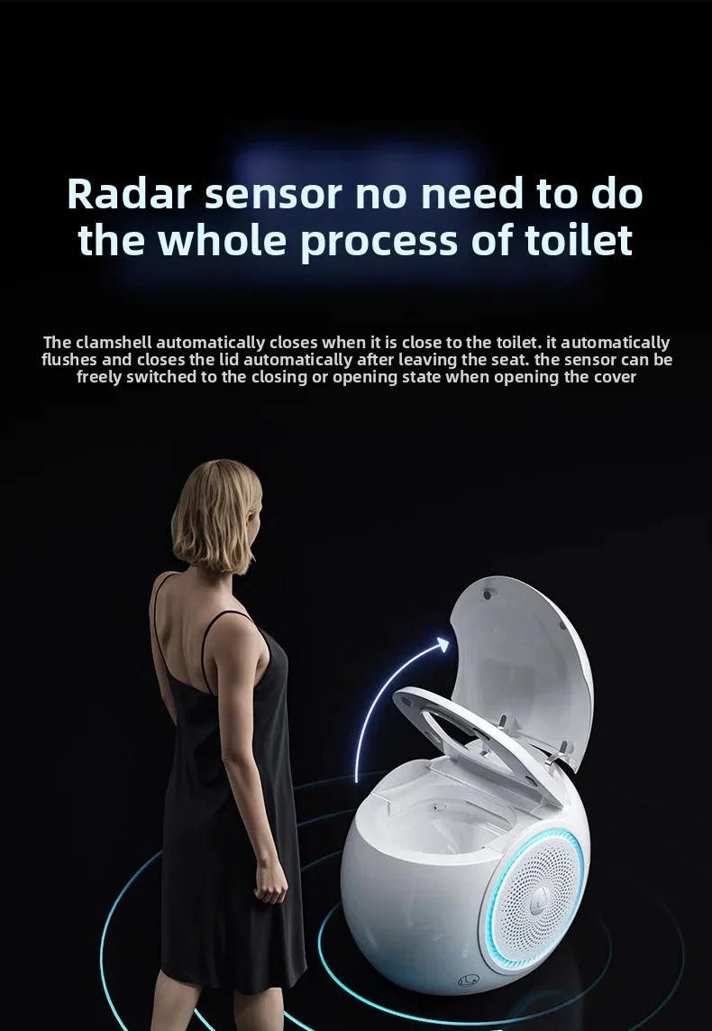 Egg-shaped Fully Intelligent Toilet, Smart Toilet, Automatic Flush, Automatic Flip, Bluetooth Speaker, Radar Sensing