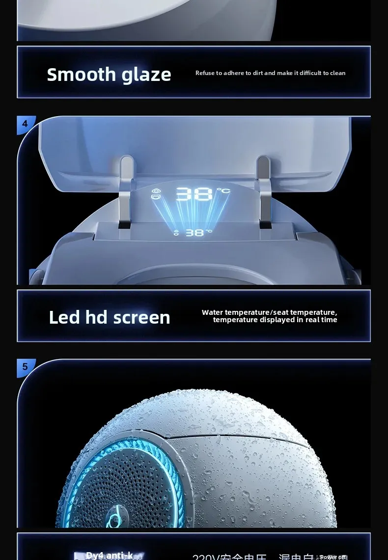 Egg-shaped Fully Intelligent Toilet, Smart Toilet, Automatic Flush, Automatic Flip, Bluetooth Speaker, Radar Sensing
