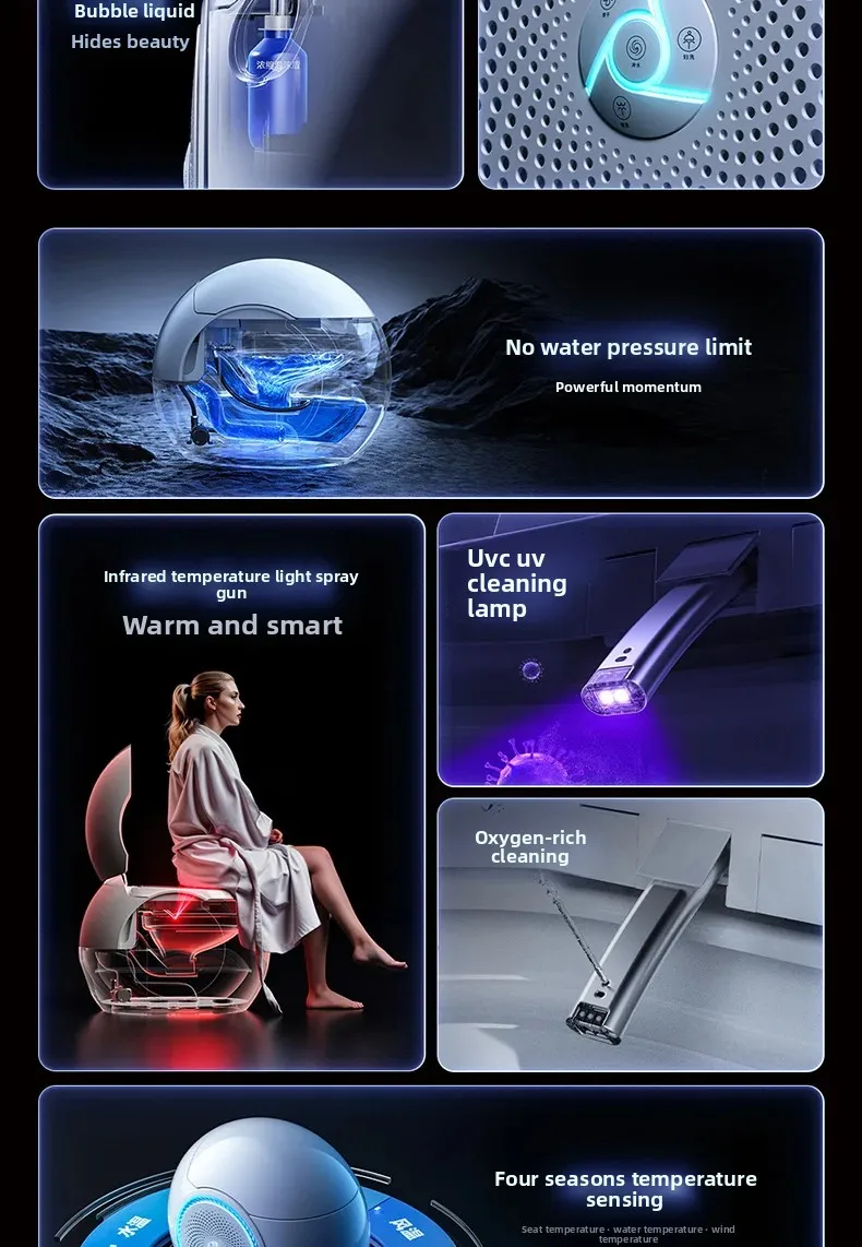 Egg-shaped Fully Intelligent Toilet, Smart Toilet, Automatic Flush, Automatic Flip, Bluetooth Speaker, Radar Sensing