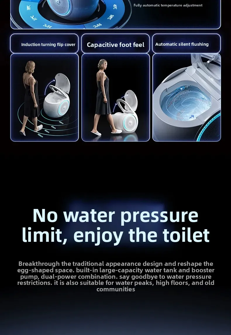Egg-shaped Fully Intelligent Toilet, Smart Toilet, Automatic Flush, Automatic Flip, Bluetooth Speaker, Radar Sensing