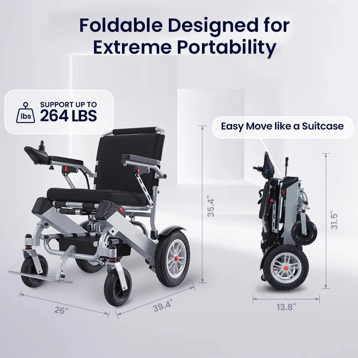 Electric Wheelchairs for Adults, Lightweight Electric Wheelchair Foldable