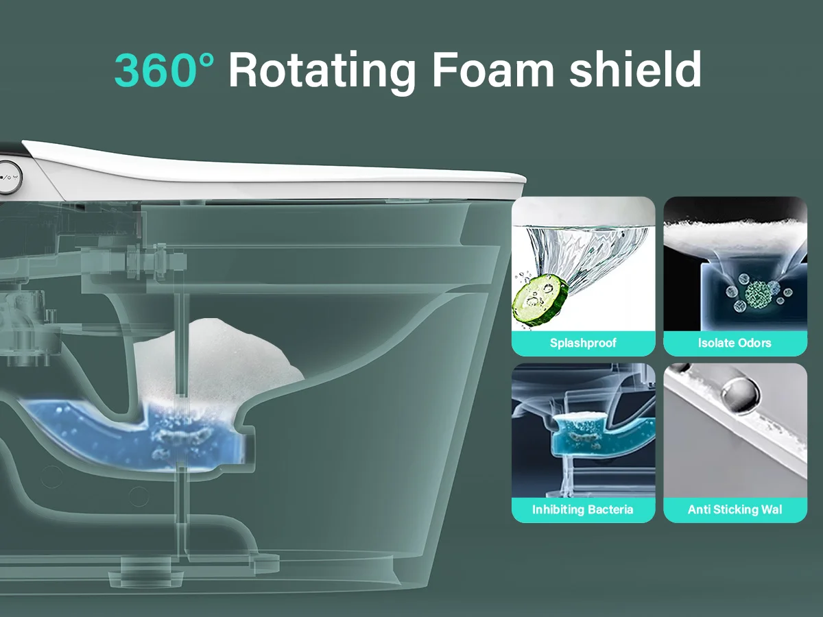 Elongated Smart Toilet with Bidet Built in Foam Dispenser, Voice Control