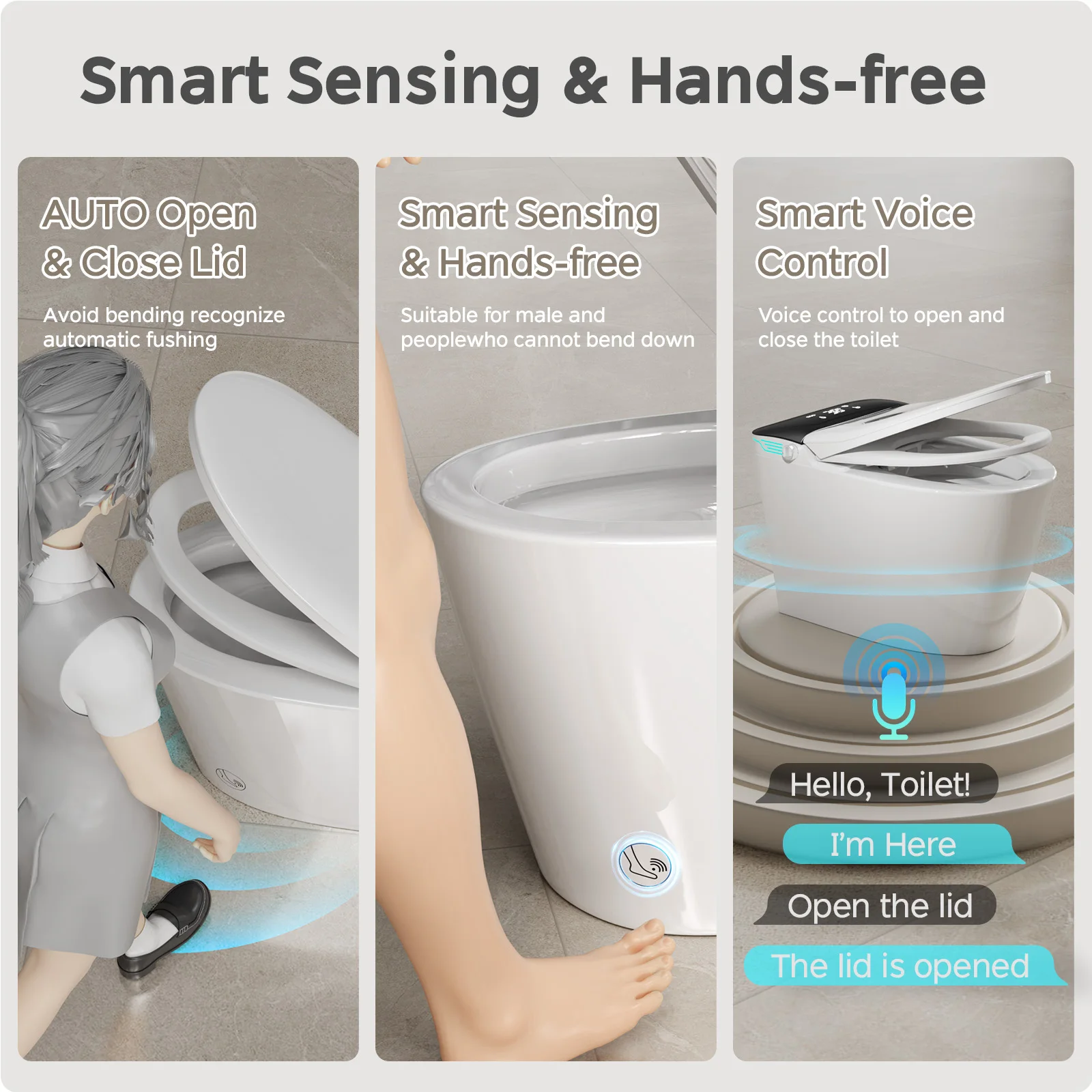 Elongated Smart Toilet with Bidet Built in Foam Dispenser, Voice Control