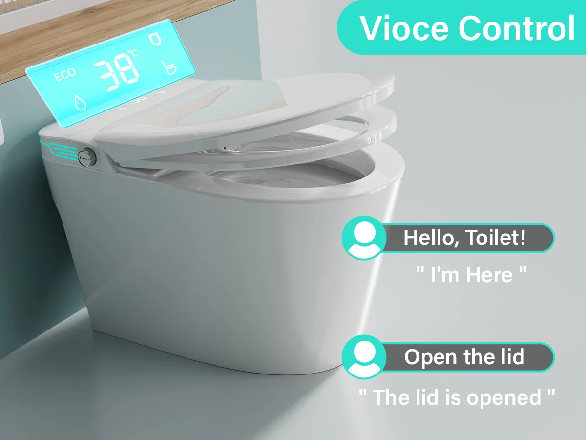 Elongated Smart Toilet with Bidet Built in Foam Dispenser, Voice Control