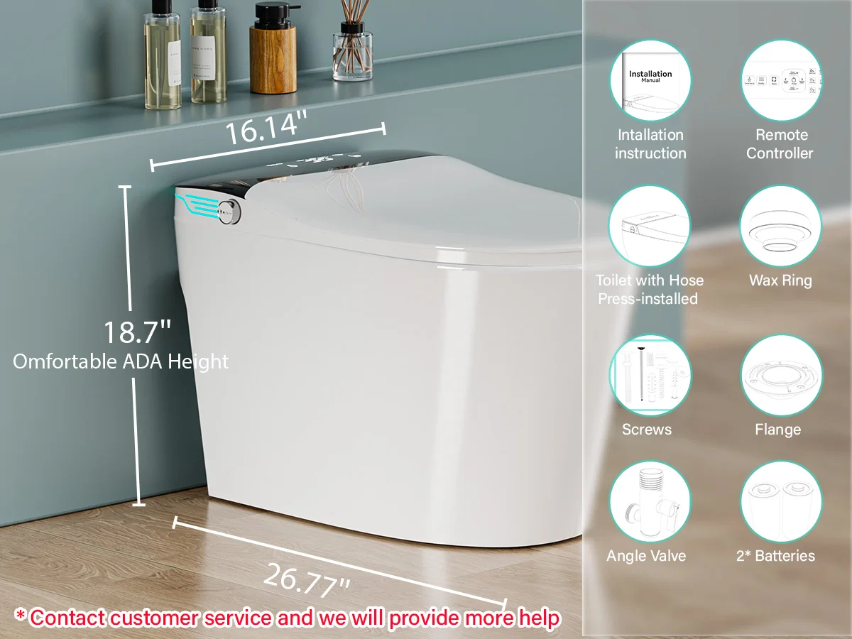 Elongated Smart Toilet with Bidet Built in Foam Dispenser, Voice Control