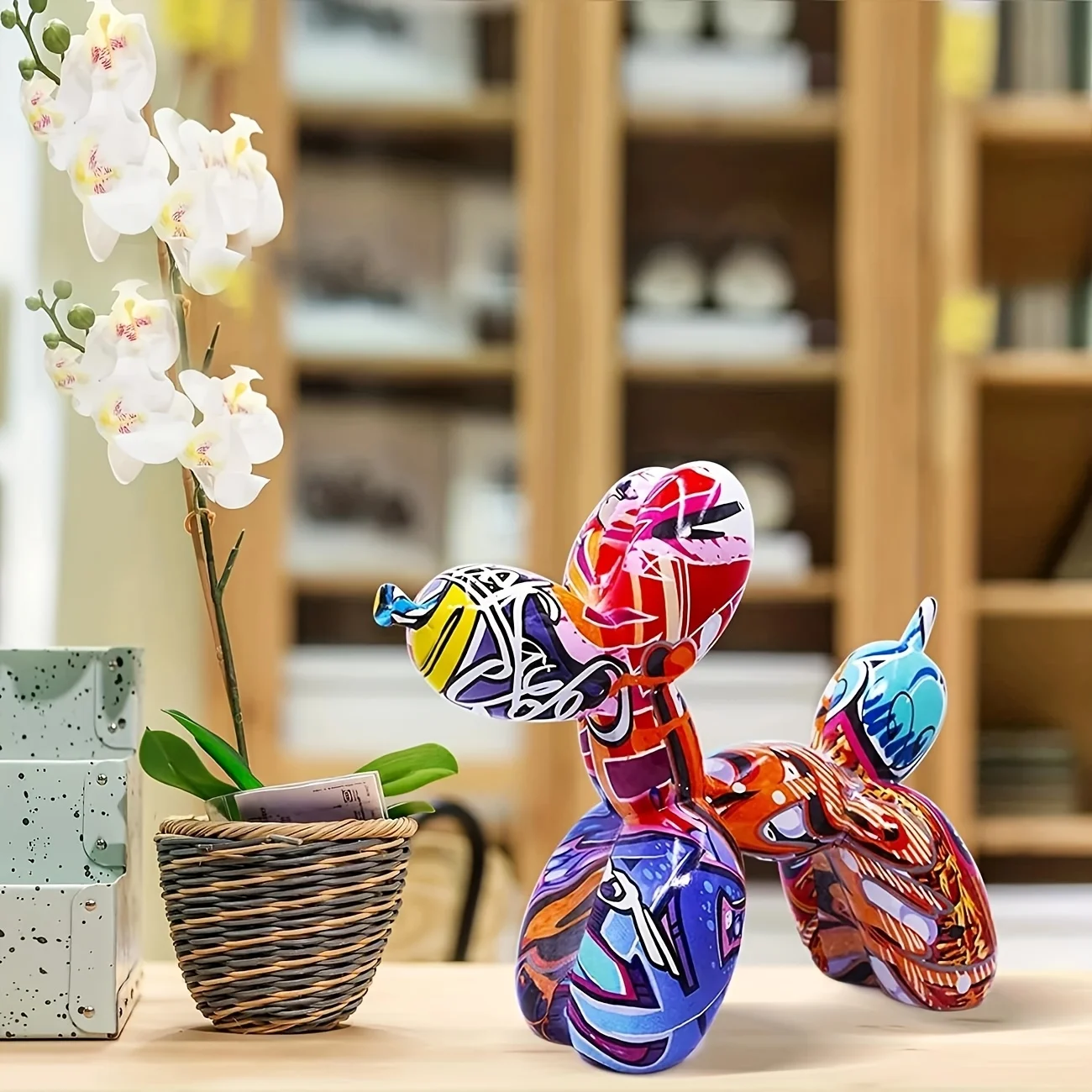 Fashion Graffiti Balloon Dog Statue Home Desktop Decoration Painting Color Art Animal Ornament Birthday Gift