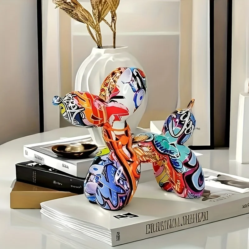 Fashion Graffiti Balloon Dog Statue Home Desktop Decoration Painting Color Art Animal Ornament Birthday Gift