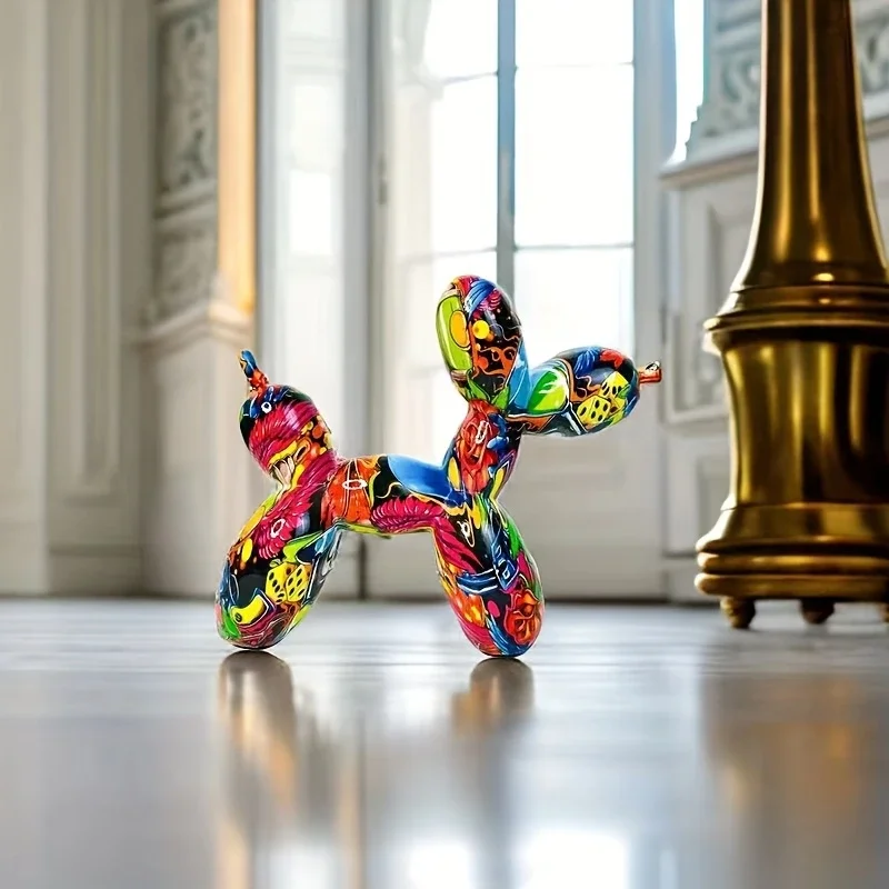 Fashion Graffiti Balloon Dog Statue Home Desktop Decoration Painting Color Art Animal Ornament Birthday Gift
