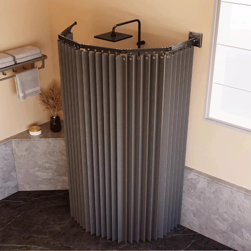 Foldable Shower Curtain Rod Set BATHROOM SHELVES Color : White rod Curtain|Gray folding rod|Gray rod Curtain|White folding rod Foldable Shower Curtain Rod Set BATHROOM SHELVES Color : White rod Curtain|Gray folding rod|Gray rod Curtain|White folding rod