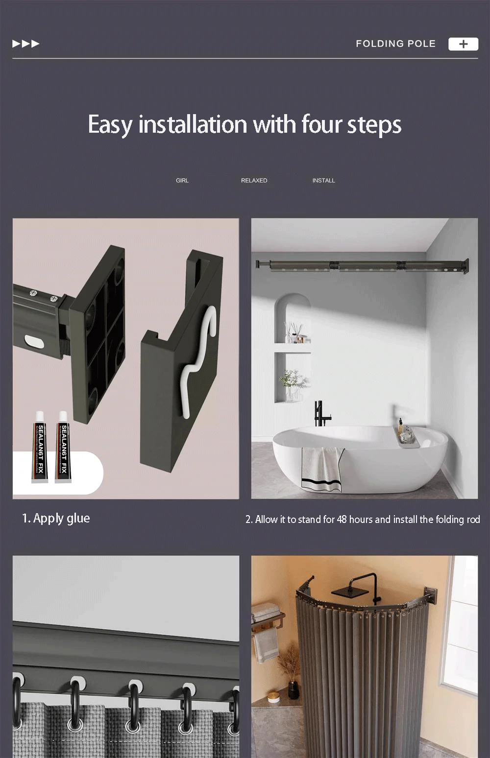 Foldable Shower Curtain Rod Set Foldable Shower Curtain Rod Set