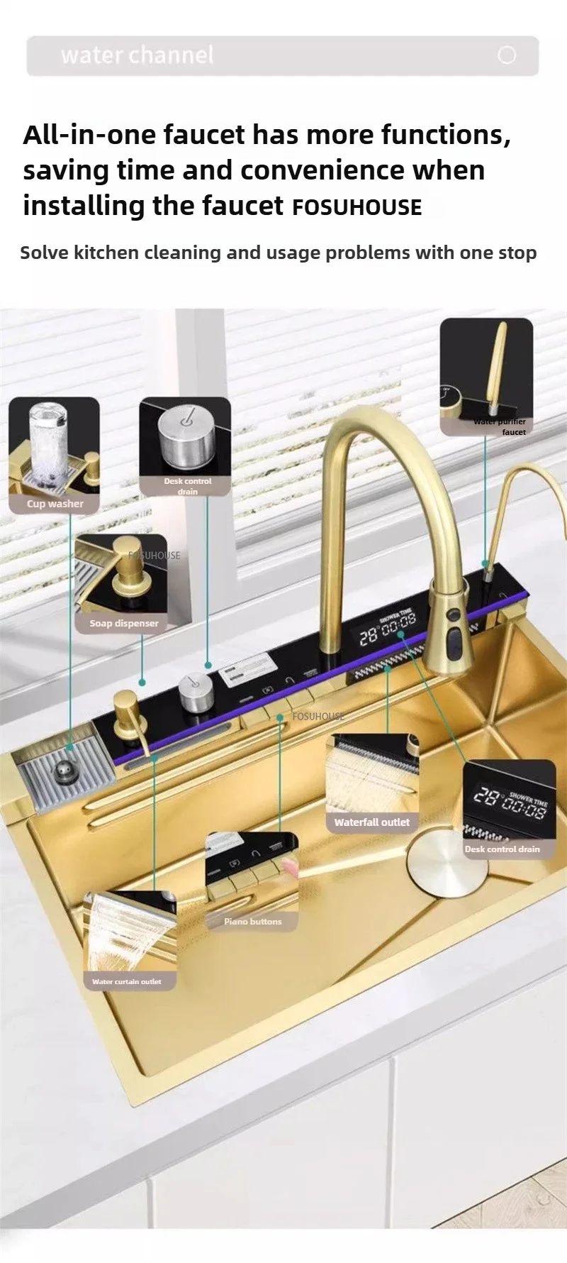 Gold Kitchen Sink with Digital Display Gold Kitchen Sink with Digital Display