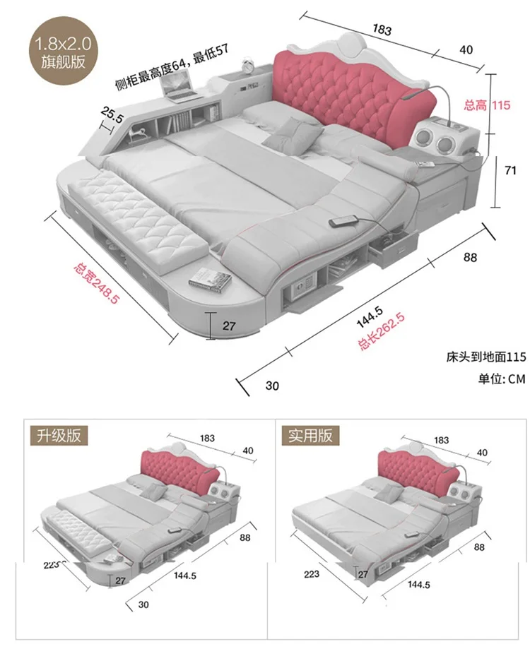 Headboard Storage Double Bed Queen Drawers King Size Smart Bed Headboard Storage Double Bed Queen Drawers King Size Smart Bed
