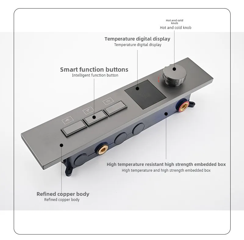 Hidden In-wall Design Shower System with Digital Display Key Button, Gunmetal Shower Set for Hotel, Guesthouse