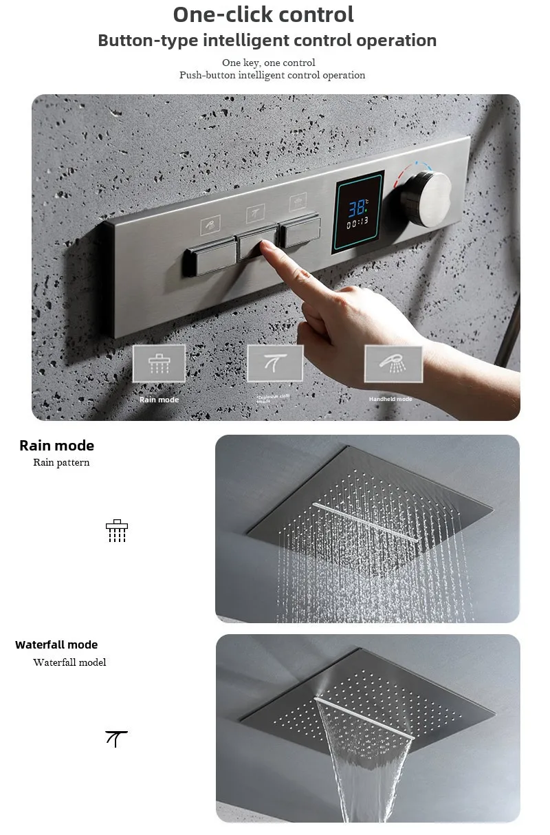 Hidden In-wall Design Shower System with Digital Display Key Button, Gunmetal Shower Set for Hotel, Guesthouse
