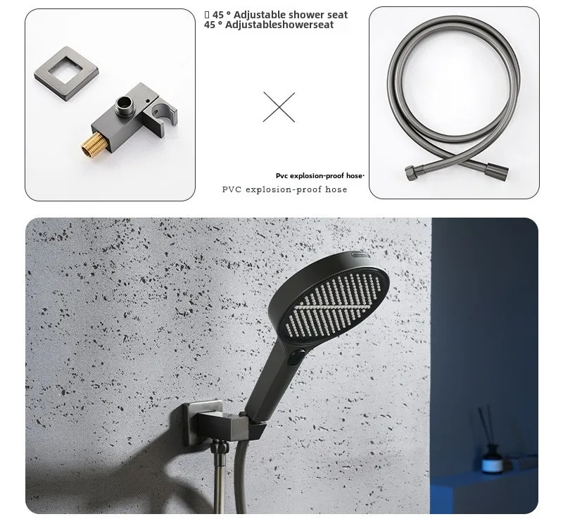 Hidden In-wall Design Shower System with Digital Display Key Button, Gunmetal Shower Set for Hotel, Guesthouse