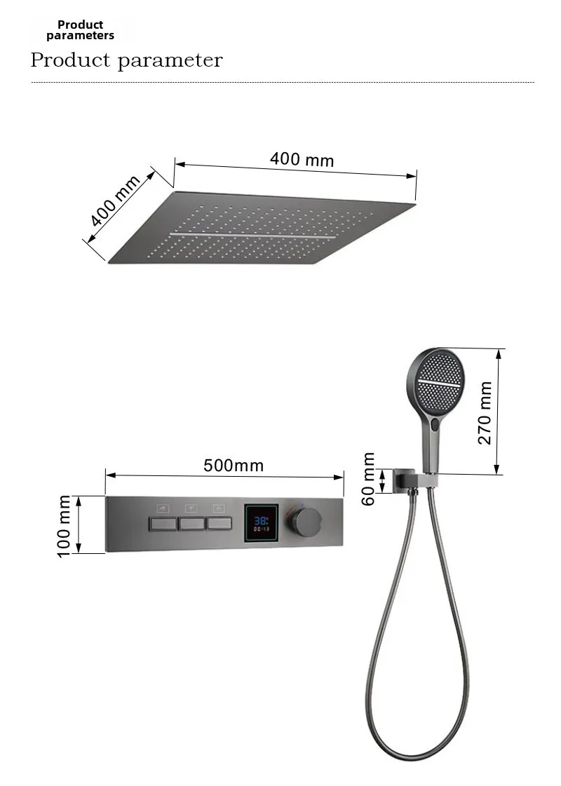 Hidden In-wall Design Shower System with Digital Display Key Button, Gunmetal Shower Set for Hotel, Guesthouse