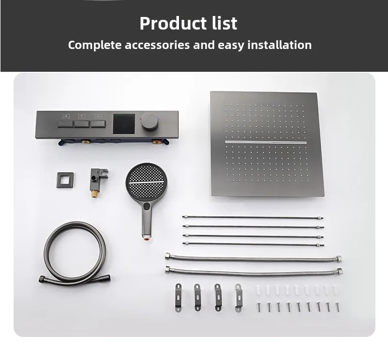 Hidden In-wall Design Shower System with Digital Display Key Button, Gunmetal Shower Set for Hotel, Guesthouse